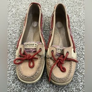 Sperry Top-Sider Angelfish Tan/Red Sequins Woman’s size 8.5 M floral paisley